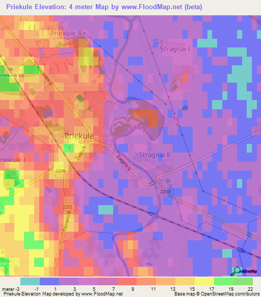 Priekule,Lithuania Elevation Map