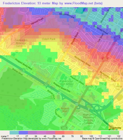 Fredericton,Canada Elevation Map