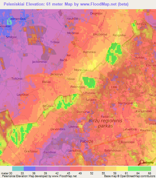 Peleniskiai,Lithuania Elevation Map