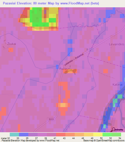Pazasiai,Lithuania Elevation Map