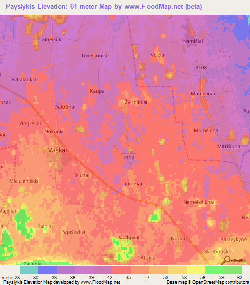 Payslykis,Lithuania Elevation Map