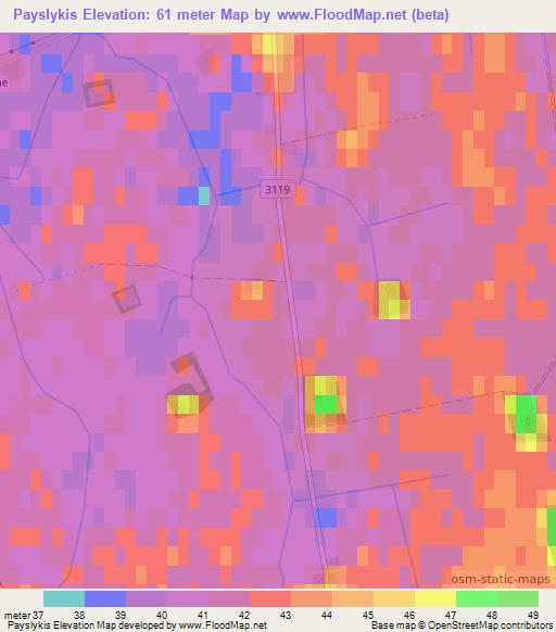 Payslykis,Lithuania Elevation Map