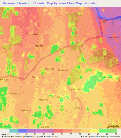 Ratkunai,Lithuania Elevation Map