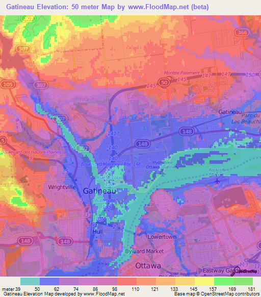 Gatineau,Canada Elevation Map