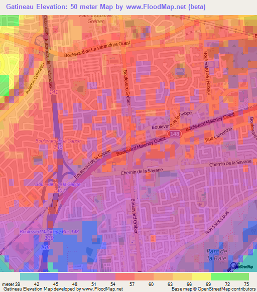 Gatineau,Canada Elevation Map