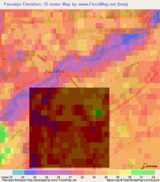 Pasvalys,Lithuania Elevation Map