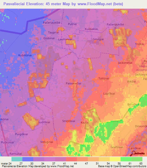 Pasvalieciai,Lithuania Elevation Map