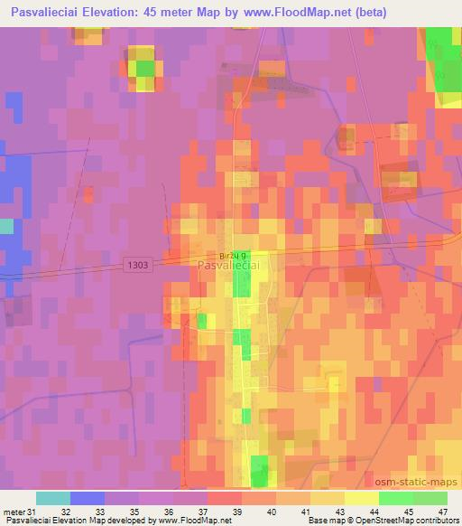 Pasvalieciai,Lithuania Elevation Map
