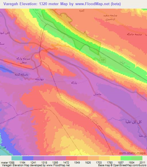 Varegah,Iran Elevation Map
