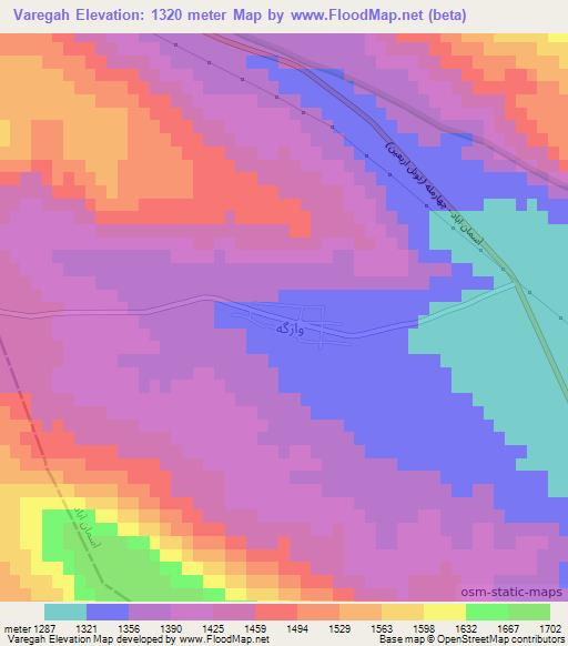 Varegah,Iran Elevation Map