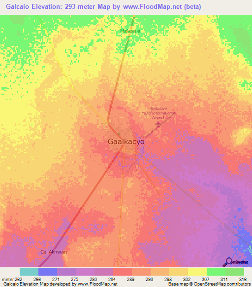 Galcaio,Somalia Elevation Map