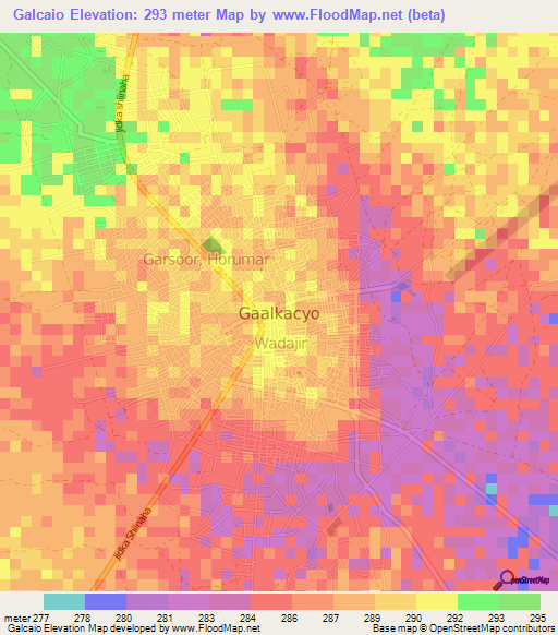Galcaio,Somalia Elevation Map