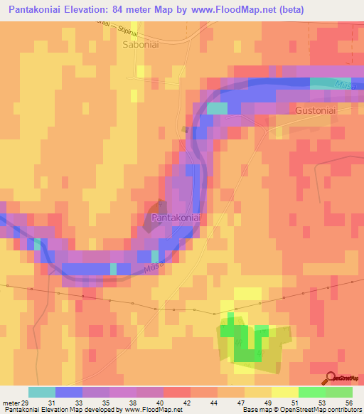 Pantakoniai,Lithuania Elevation Map