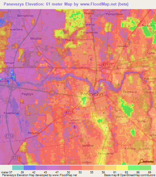 Panevezys,Lithuania Elevation Map