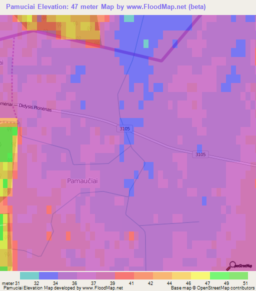 Pamuciai,Lithuania Elevation Map