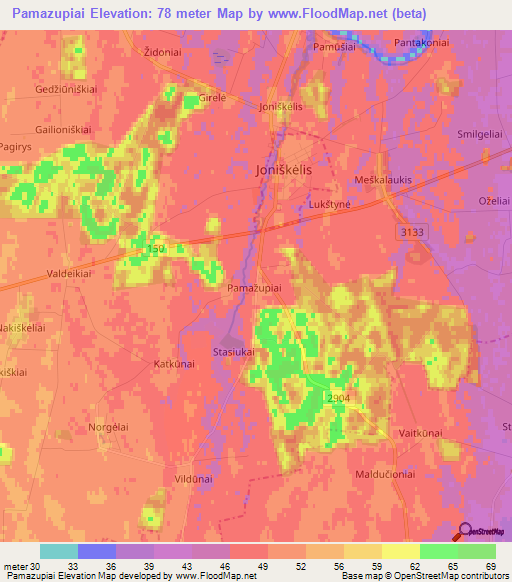 Pamazupiai,Lithuania Elevation Map