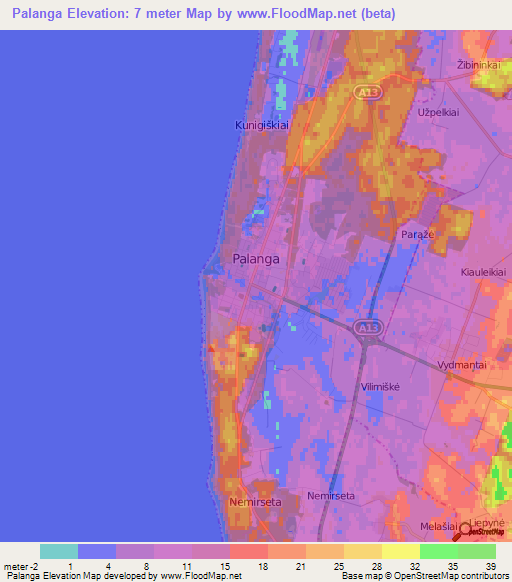 Palanga,Lithuania Elevation Map
