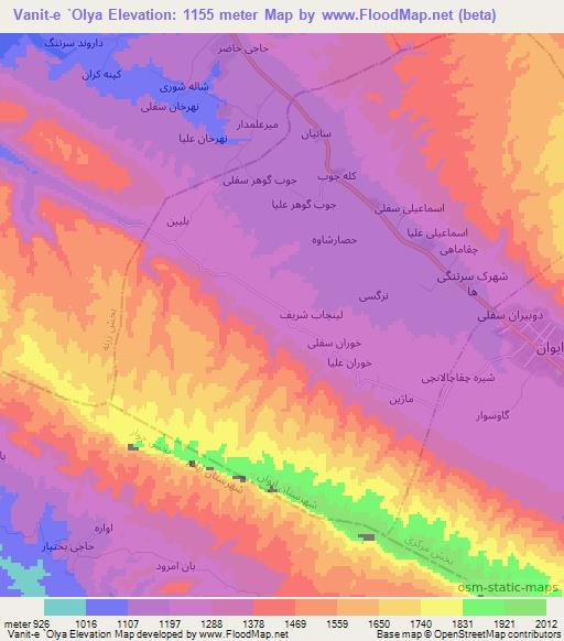 Vanit-e `Olya,Iran Elevation Map