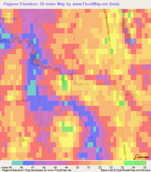 Pagerve,Lithuania Elevation Map