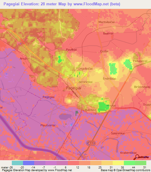 Pagegiai,Lithuania Elevation Map