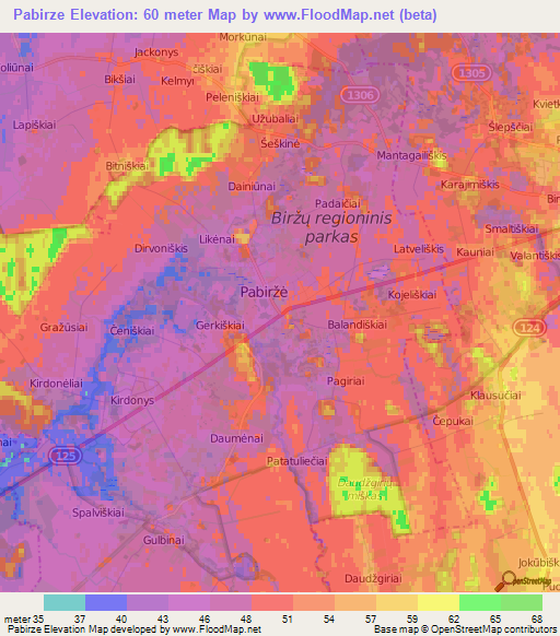 Pabirze,Lithuania Elevation Map