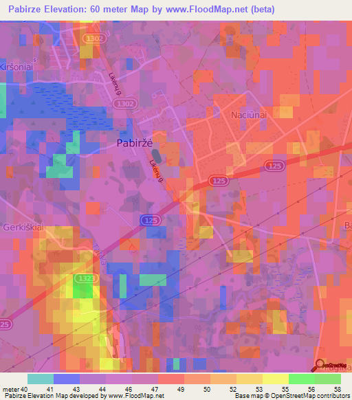 Pabirze,Lithuania Elevation Map