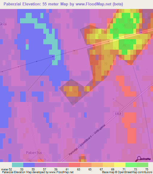 Paberziai,Lithuania Elevation Map