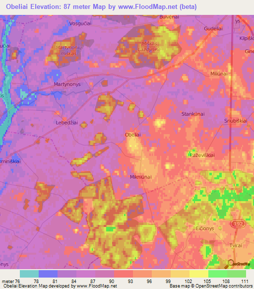 Obeliai,Lithuania Elevation Map