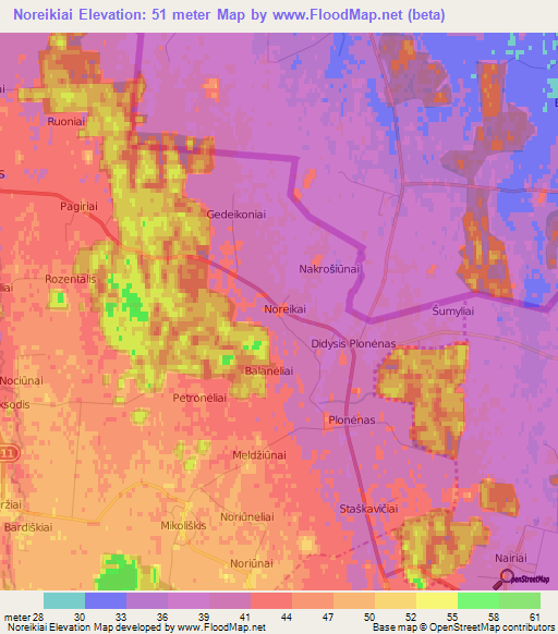 Noreikiai,Lithuania Elevation Map