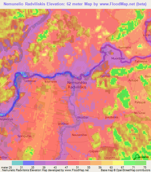 Nemunelio Radviliskis,Lithuania Elevation Map