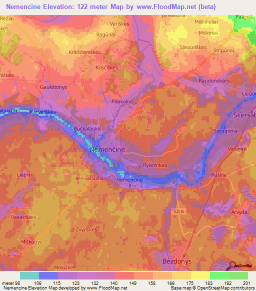 Nemencine,Lithuania Elevation Map