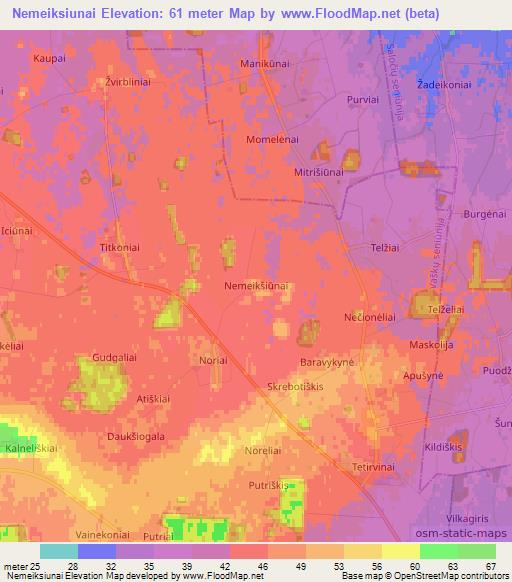 Nemeiksiunai,Lithuania Elevation Map