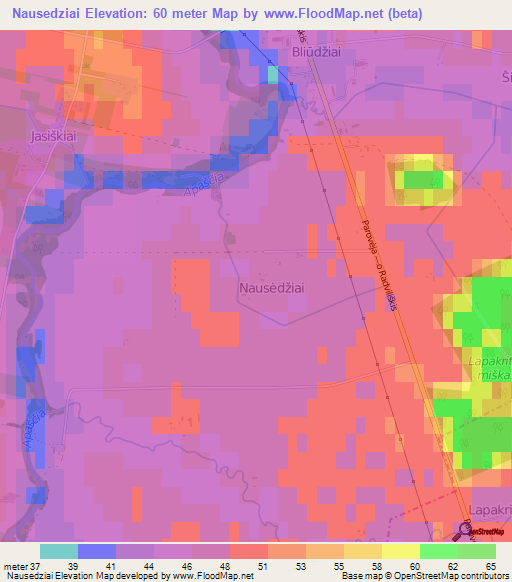 Nausedziai,Lithuania Elevation Map