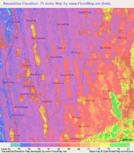 Nausedziai,Lithuania Elevation Map