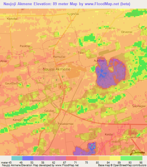 Naujoji Akmene,Lithuania Elevation Map