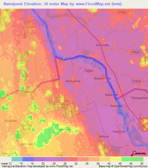 Namajunai,Lithuania Elevation Map