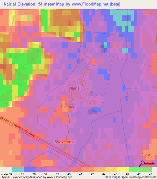 Nairiai,Lithuania Elevation Map
