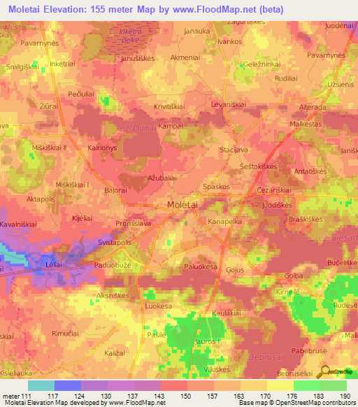 Moletai,Lithuania Elevation Map