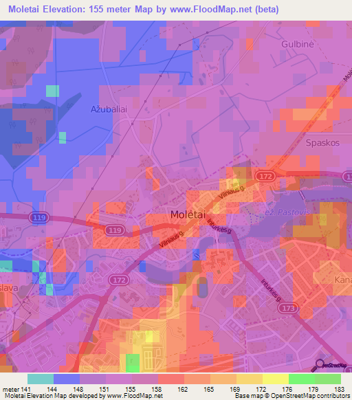 Moletai,Lithuania Elevation Map