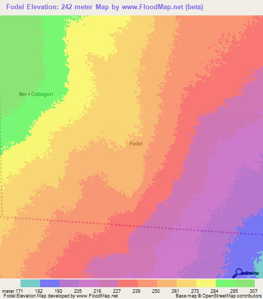 Fodel,Somalia Elevation Map