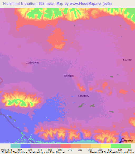 Fiqishinni,Somalia Elevation Map