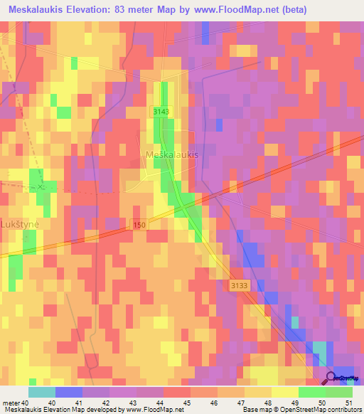 Meskalaukis,Lithuania Elevation Map