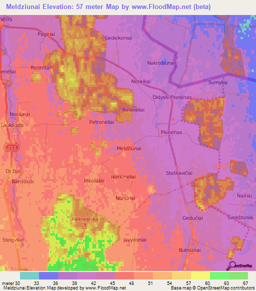 Meldziunai,Lithuania Elevation Map