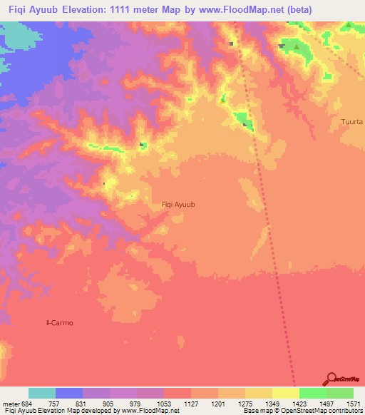 Fiqi Ayuub,Somalia Elevation Map