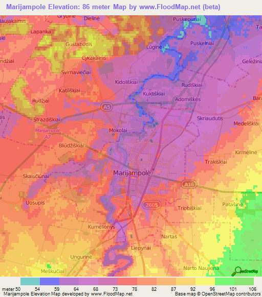 Marijampole,Lithuania Elevation Map