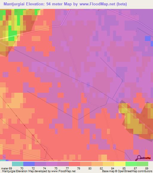 Mantjurgiai,Lithuania Elevation Map