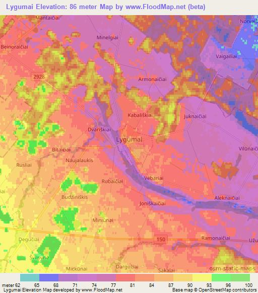 Lygumai,Lithuania Elevation Map