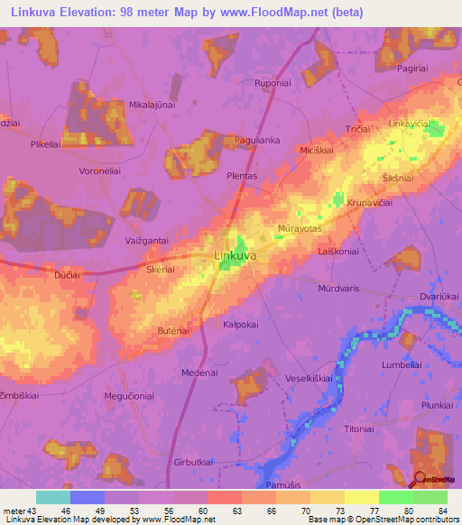 Linkuva,Lithuania Elevation Map