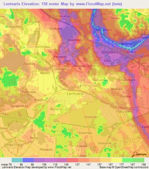Lentvaris,Lithuania Elevation Map