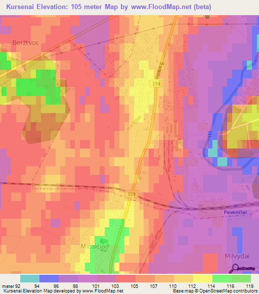 Kursenai,Lithuania Elevation Map